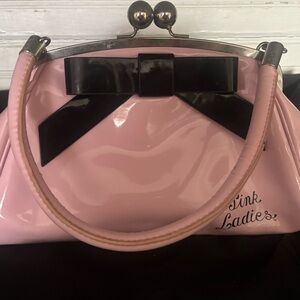 Elegant Pink Ladies Clutch with Black Bow